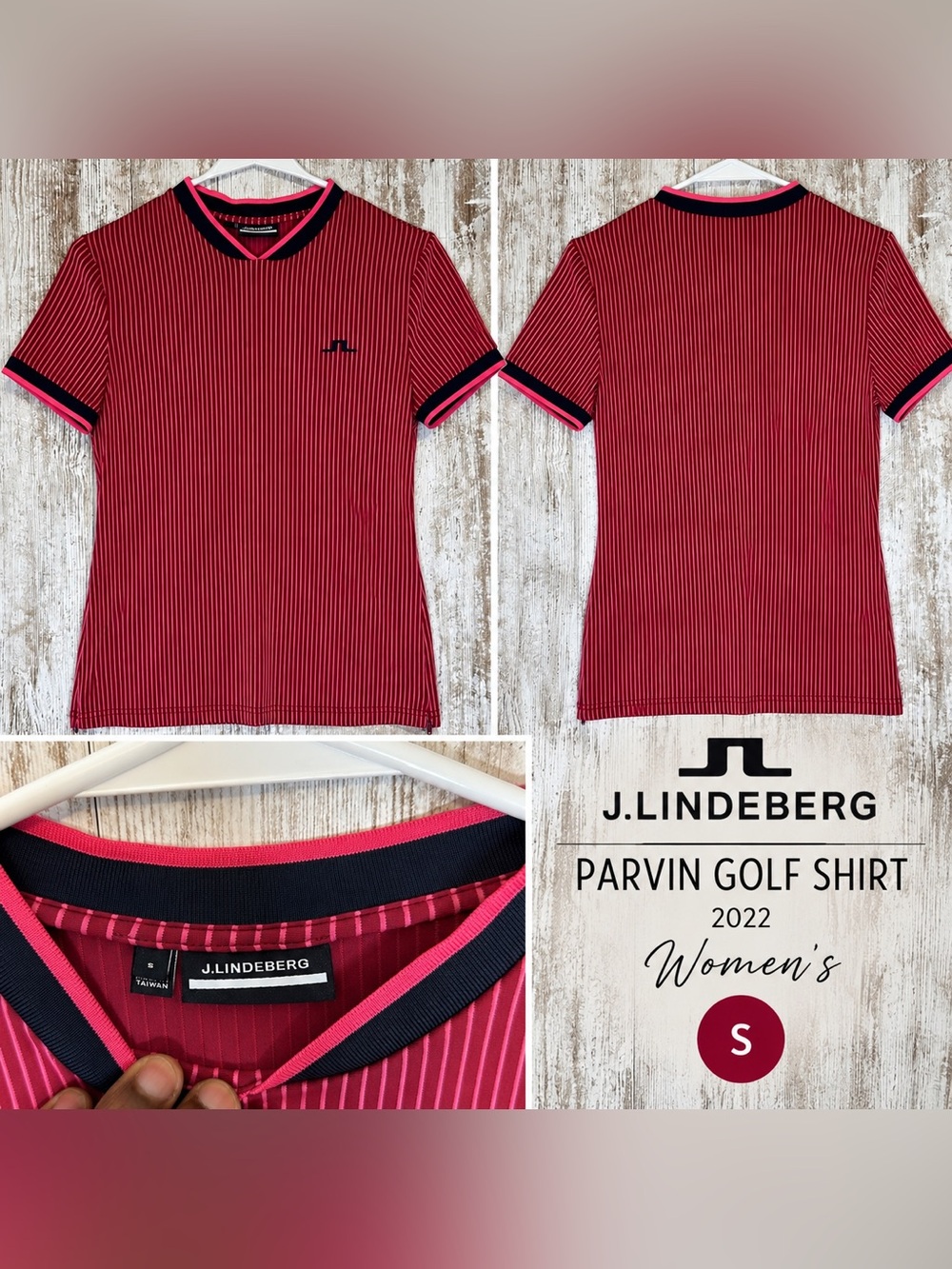 J.Lindeberg Parvin Golf Top Women’s Small Red Pink Ribbed Performance Shirt